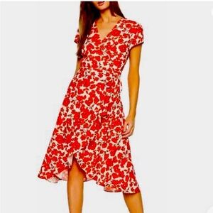 Bardot Red Floral Midi Dress